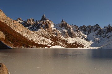 Hiking in the snowy mountains around San Carlos de Bariloche and San Martin de los Andes in...