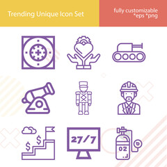 Simple set of military related lineal icons.