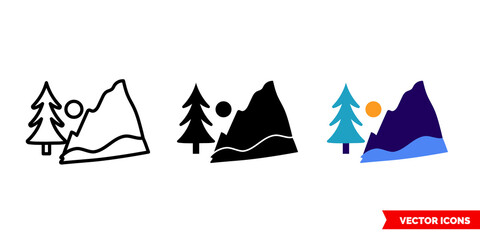 National park icon of 3 types color, black and white, outline. Isolated vector sign symbol.