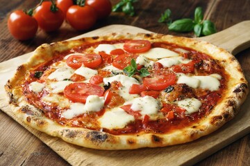 Fresh Homemade Italian Pizza Margherita with buffalo mozzarella and basil - 383607437