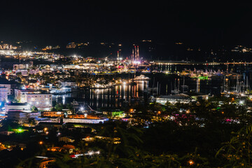 Saint Maarten, Caribbean - January 18 2020: Caribbean island night panorama Dutch side of the island of Saint Maarten