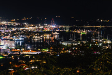 Saint Maarten, Caribbean - January 18 2020: Caribbean island night panorama Dutch side of the island of Saint Maarten