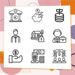 Simple set of 9 icons related to investor