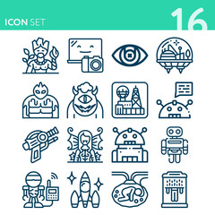 Simple set of 16 icons related to sci