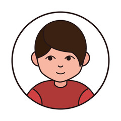young boy black hair cartoon character, round line icon