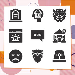 Simple set of 9 icons related to serious