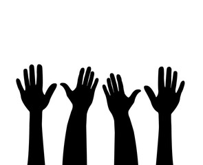 Silhouette of women's and men's hands, palm up, fingers outstretched. Simple, basic illustration on a white isolated background.