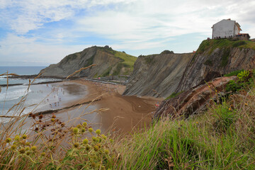 High cliffs in Zumaia on a basque coast, Spain