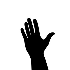 A black silhouette of a man's hand, palm up, fingers outstretched. Simple, basic illustration on a white isolated background.