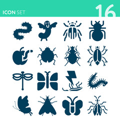 Simple set of 16 icons related to dirt ball