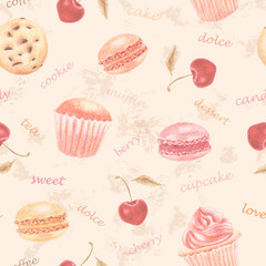 Hand drawn dessert seamless pattern