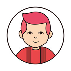 young boy with hair red cartoon character, round line icon