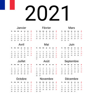 French 2021 calendar. Vector design template start from monday. All months for wall calendar