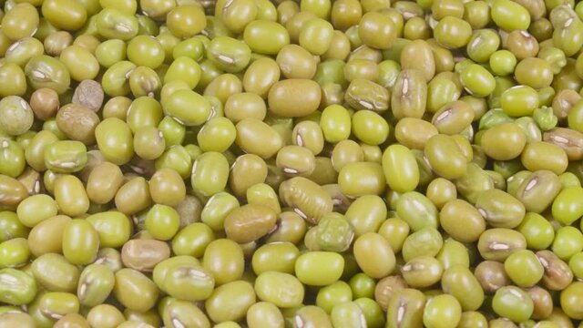 Mung beans close up. Macro. 4K video. Organic legumes.