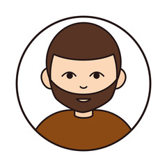 young bearded guy portrait cartoon, round line icon