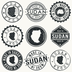 Sudan Set of Stamps. Travel Stamp. Made In Product. Design Seals Old Style Insignia.