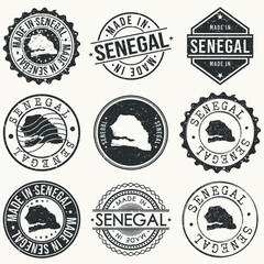 Senegal Set of Stamps. Travel Stamp. Made In Product. Design Seals Old Style Insignia.