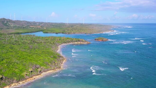 Aerial view of coastline near Maimon, Dominican Republic