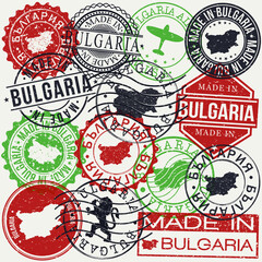 Bulgaria Set of Stamps. Travel Passport Stamp. Made In Product. Design Seals Old Style Insignia. Icon Clip Art Vector.