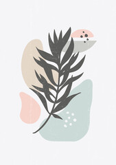 Botanical vintage print boho minimalist wall art abstract home decor floral print leaves art work, vector