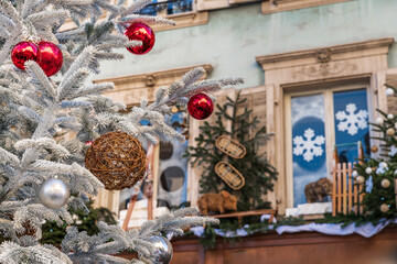 Christmas decorations in the Christmas Market, Alsace, France