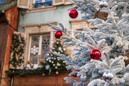 Christmas decorations in the Christmas Market, Alsace, France