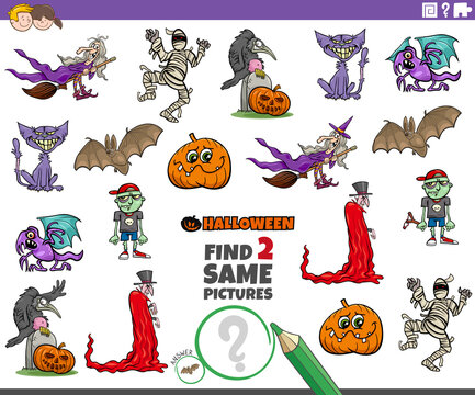 find two same Halloween characters educational game