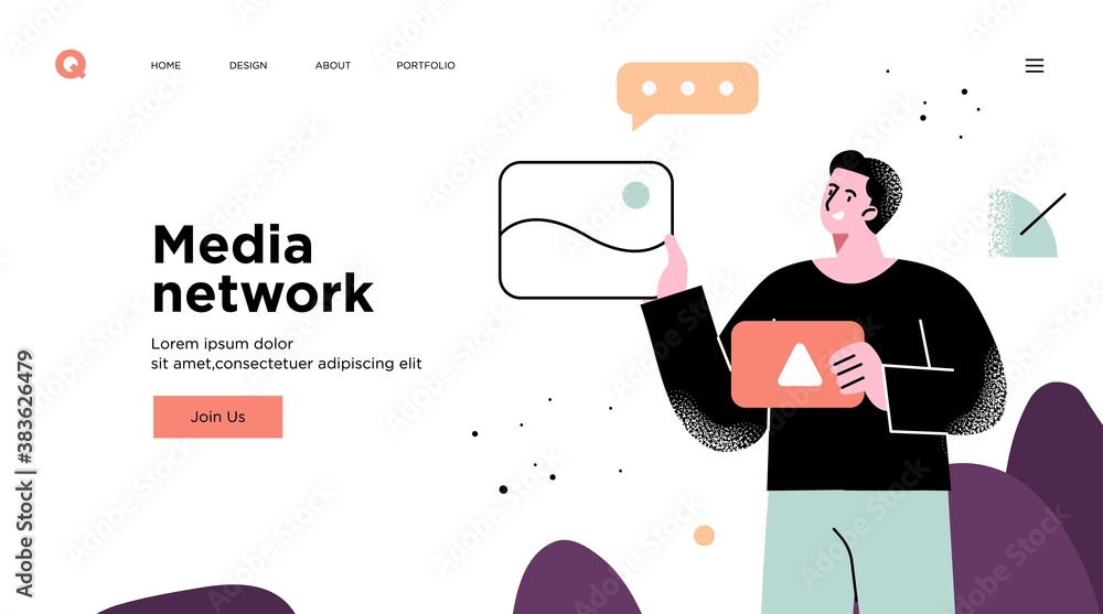Poster presentation slide template or landing page website design. business concept illustrations. modern f