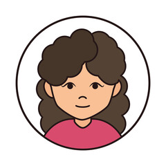 woman cartoon character with curly hair, round line icon