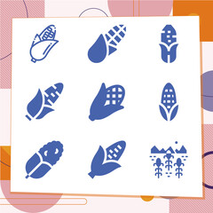 Simple set of 9 icons related to wheat berry