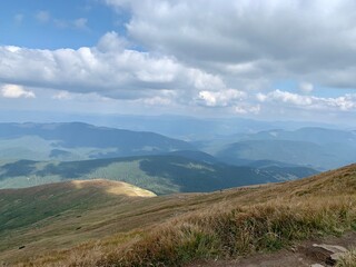 Sunny day at Carpathian mountains beautiful hill 