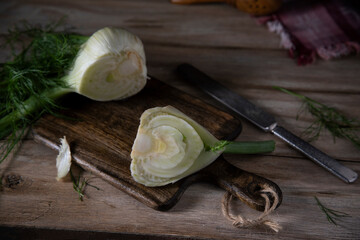 Fennel on a wooden cutting board