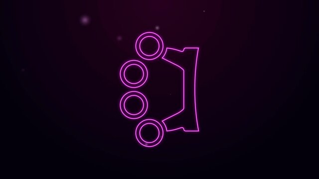 Glowing neon line Brass knuckles icon isolated on black background. 4K Video motion graphic animation.