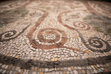 Mosaic patterns seen inside the subterranean levels of a church in Bulgaria.