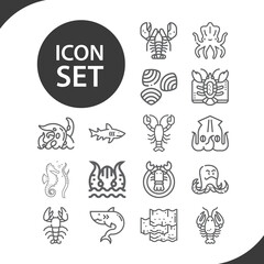 Simple set of rough fish related lineal icons.