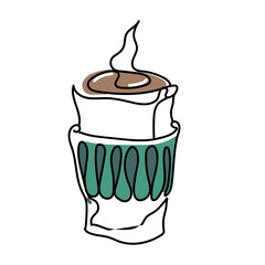 doodle coffee cup. Hand-drawn image for websites, banners, cards, designers. Coffee, tea. Vector sketch. Continuous line drawing. Hot drink