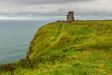 Fototapeta na wymiar Aerial panorama of the scenic Cliffs of Moher in Ireland.