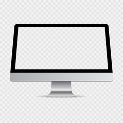 Computer monitor display isolated on transparent background. PC with shadow. empty screen. Vector EPS 10