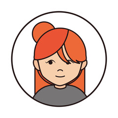 teen cartoon character portrait female, round line icon