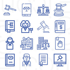 16 pack of litigation  lineal web icons set