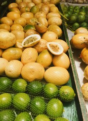 Lemon and passion fruit at a street market in Rio de Janeiro, Brazil