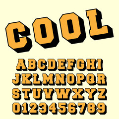 Retro alphabet template. Letters and numbers of vintage design. Vector illustration