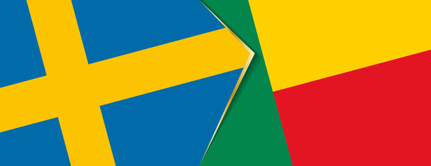 Sweden and Benin flags, two vector flags.