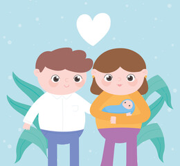 pregnancy and maternity, cute parents together with baby in arms