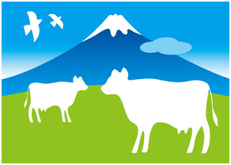 牧場の牛・富士山