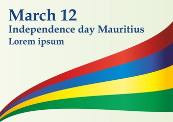 Flag of Mauritius, Republic of Mauritius. March 12, Independence day Mauritius, Bright, colorful vector illustration