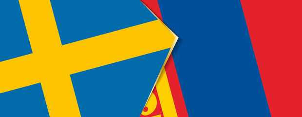 Sweden and Mongolia flags, two vector flags.