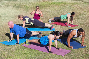 Mixed Group Exercising Outdoors