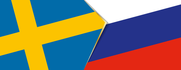 Sweden and Russia flags, two vector flags.