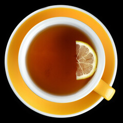 hot tea with lemon on a black background
